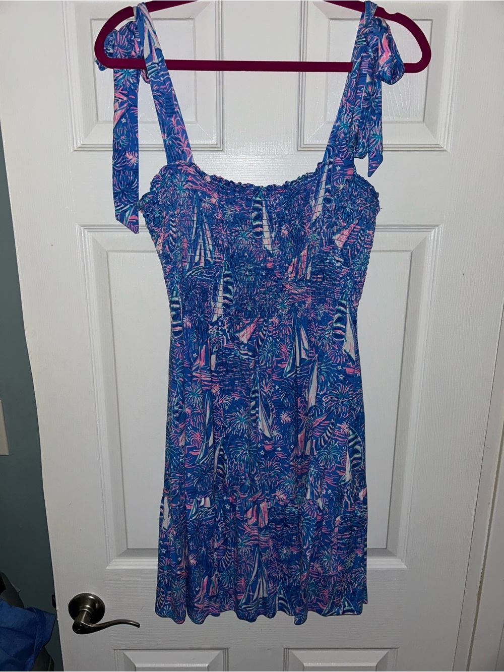 Lilly Pulitzer Sailboat Print Tie-Shoulder Sundress. Size Lg.